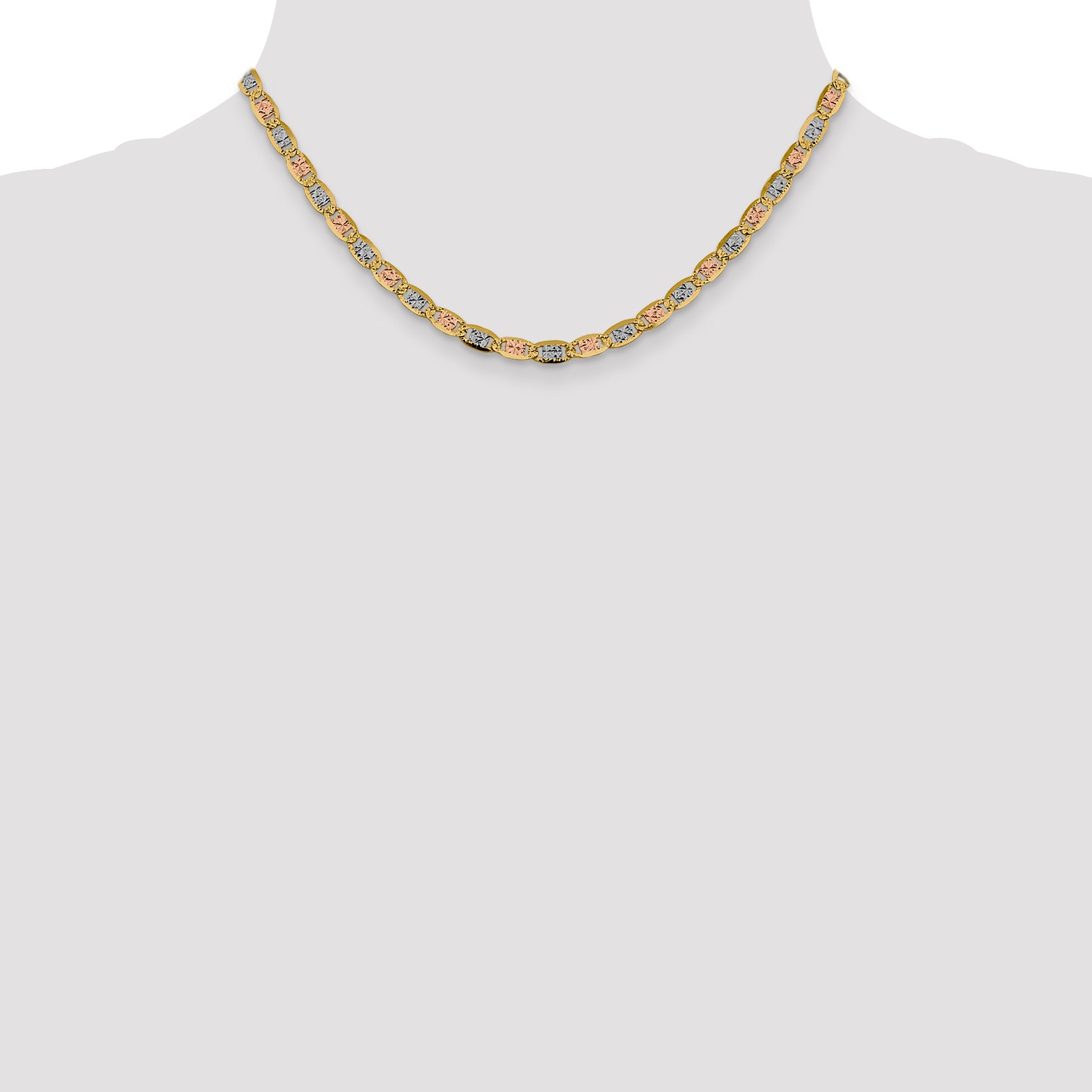 14K 16 inch 4.65mm Tri-color Pav‚ Valentino with Lobster Clasp Chain