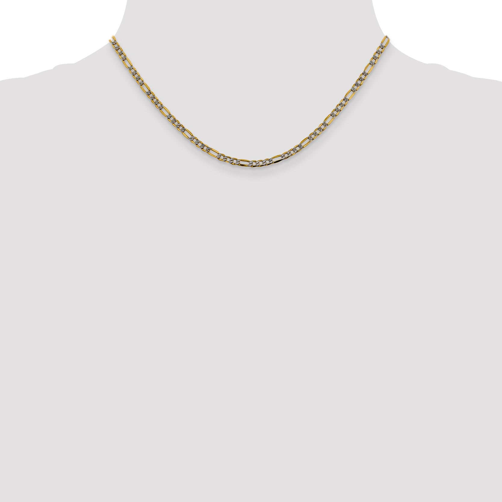 14K Gold Figaro Chain Necklace with Rhodium Accents Elegant and Polished