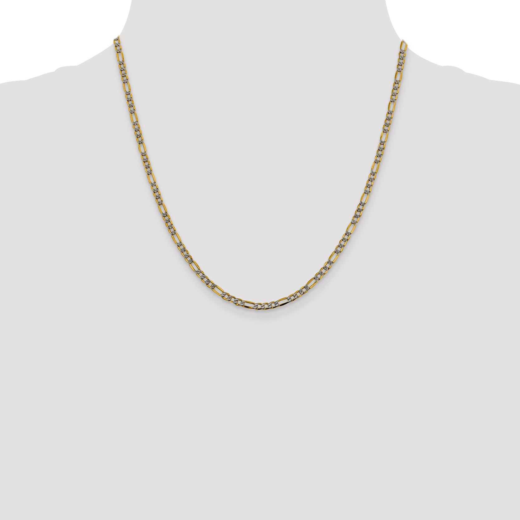 14K Gold Figaro Chain Necklace with Rhodium Accents Elegant and Polished