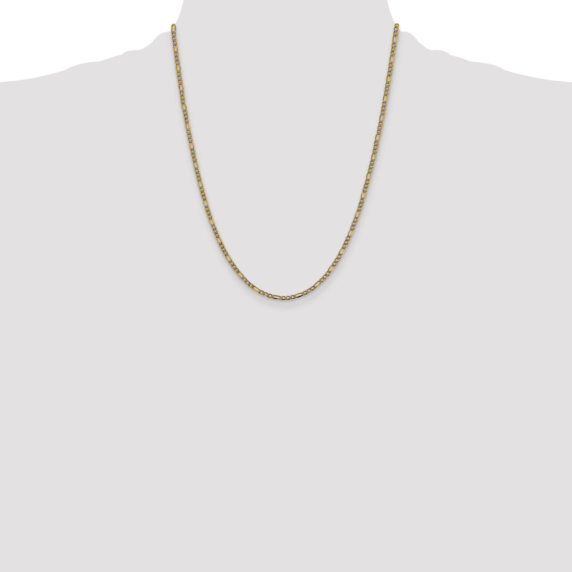 14K Gold Figaro Chain Necklace with Rhodium Accents Elegant and Polished