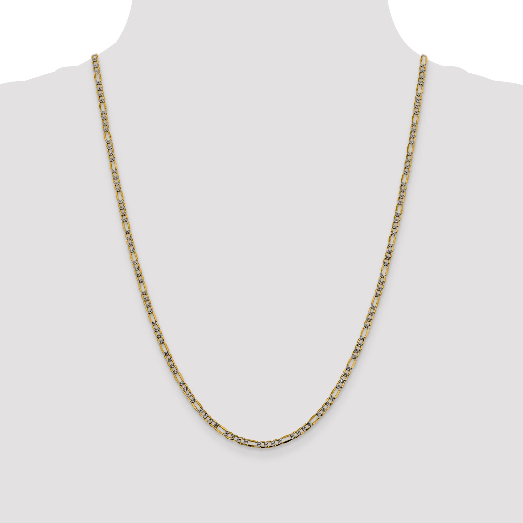 14K 16 inch 3.2mm Semi-Solid with Rhodium Pav‚ Figaro with Lobster Clasp Chain