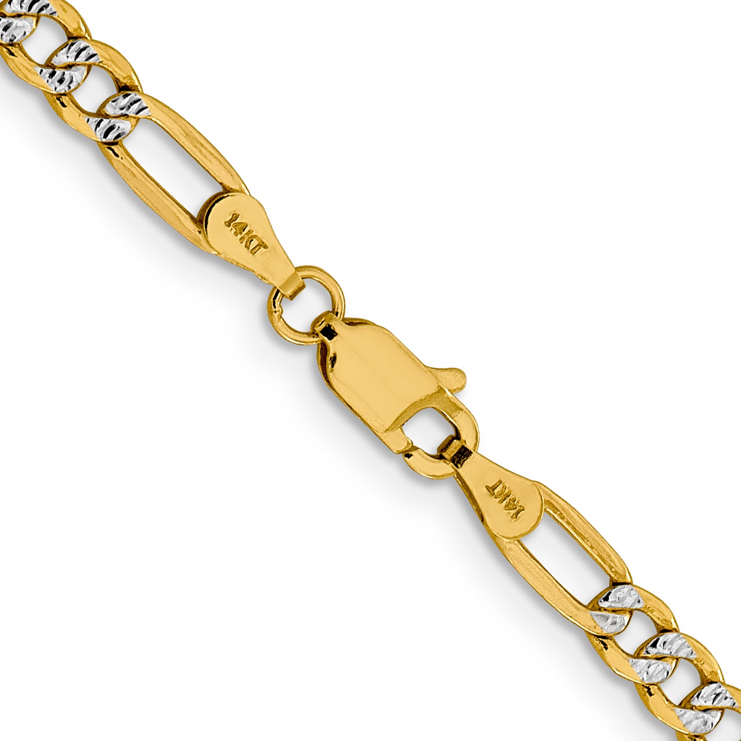 14K 16 inch 3.9mm Semi-Solid with Rhodium Pav‚ Figaro with Lobster Clasp Chain