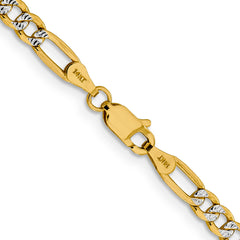 14K 16 inch 3.9mm Semi-Solid with Rhodium Pav‚ Figaro with Lobster Clasp Chain