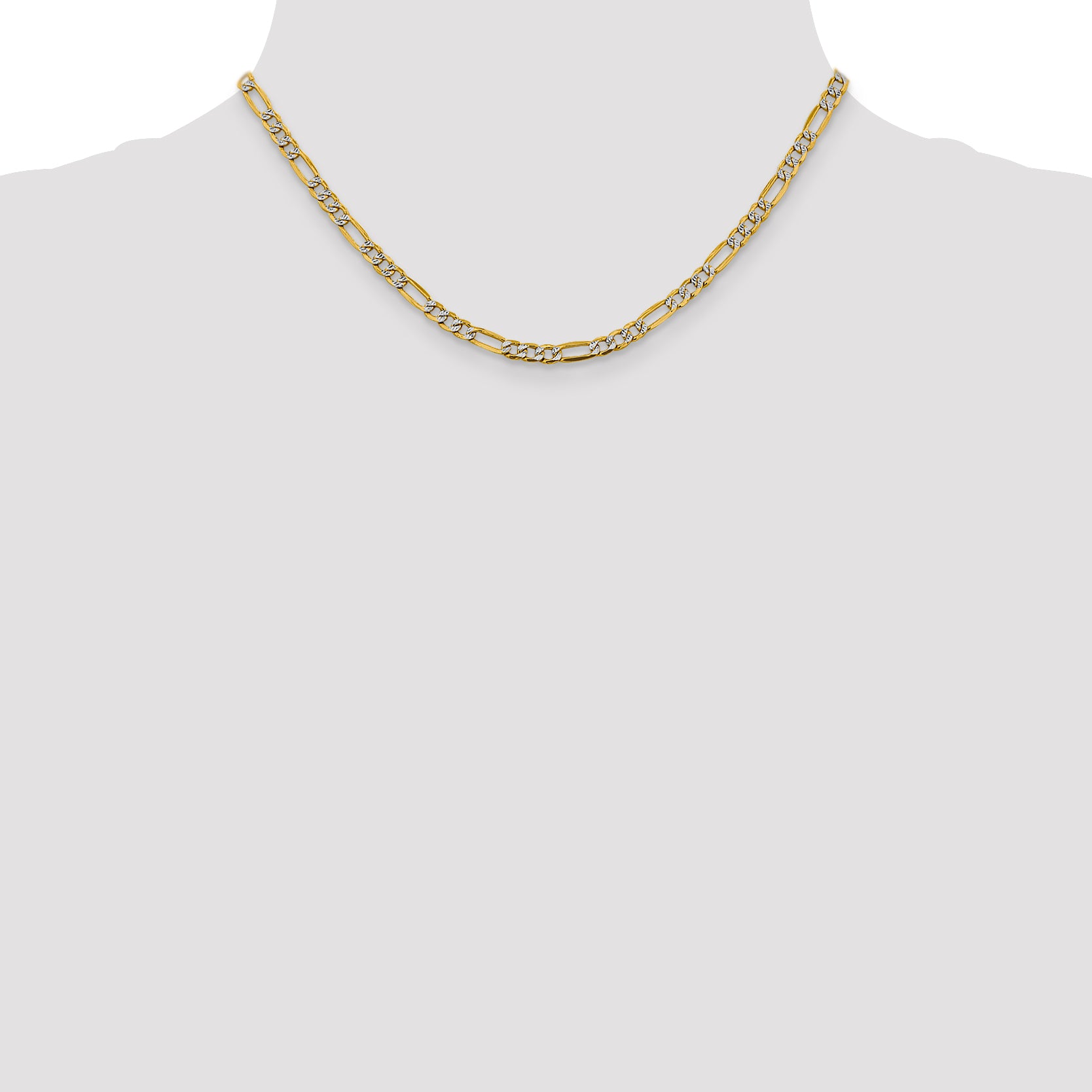 14K 16 inch 3.9mm Semi-Solid with Rhodium Pav‚ Figaro with Lobster Clasp Chain