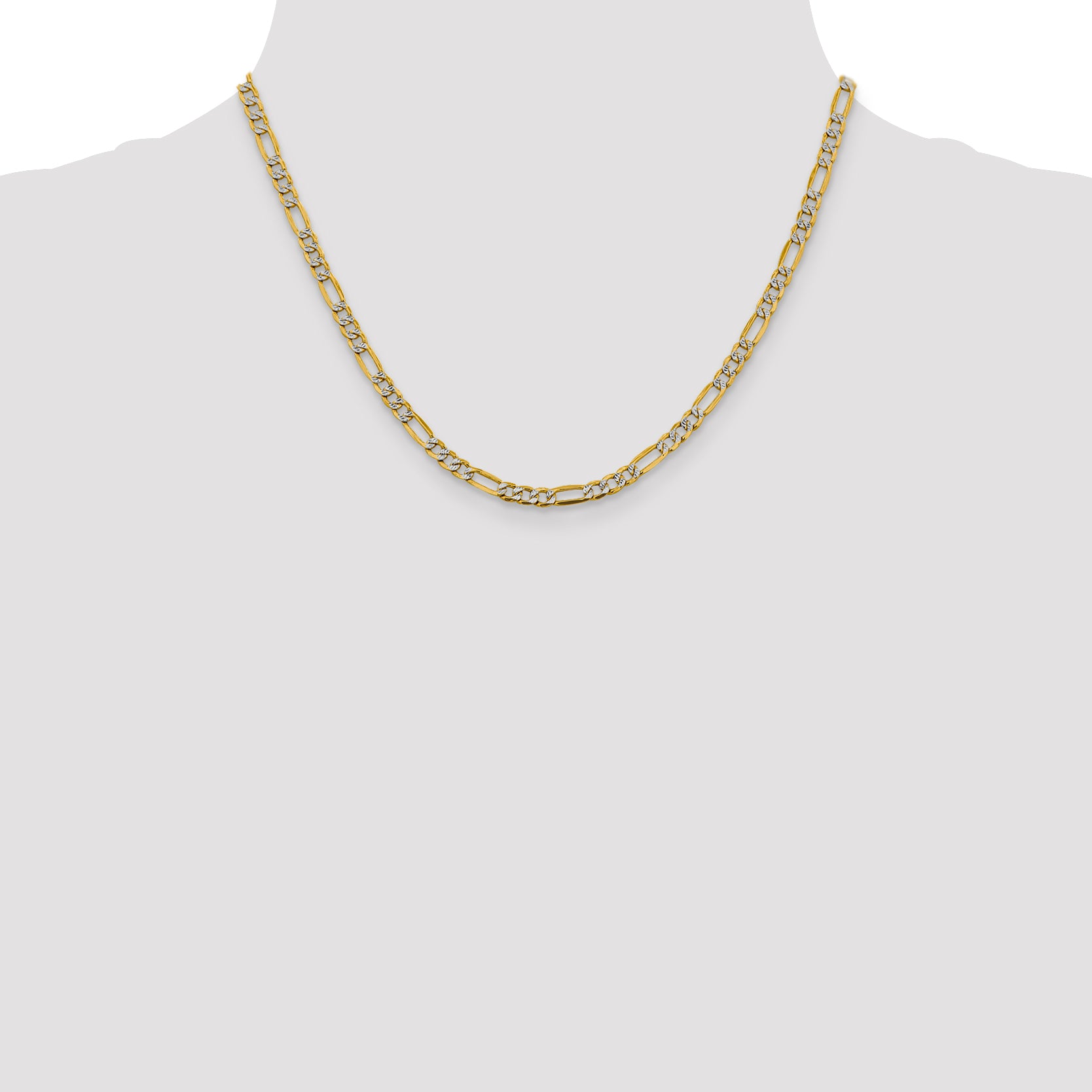 14K 16 inch 3.9mm Semi-Solid with Rhodium Pav‚ Figaro with Lobster Clasp Chain