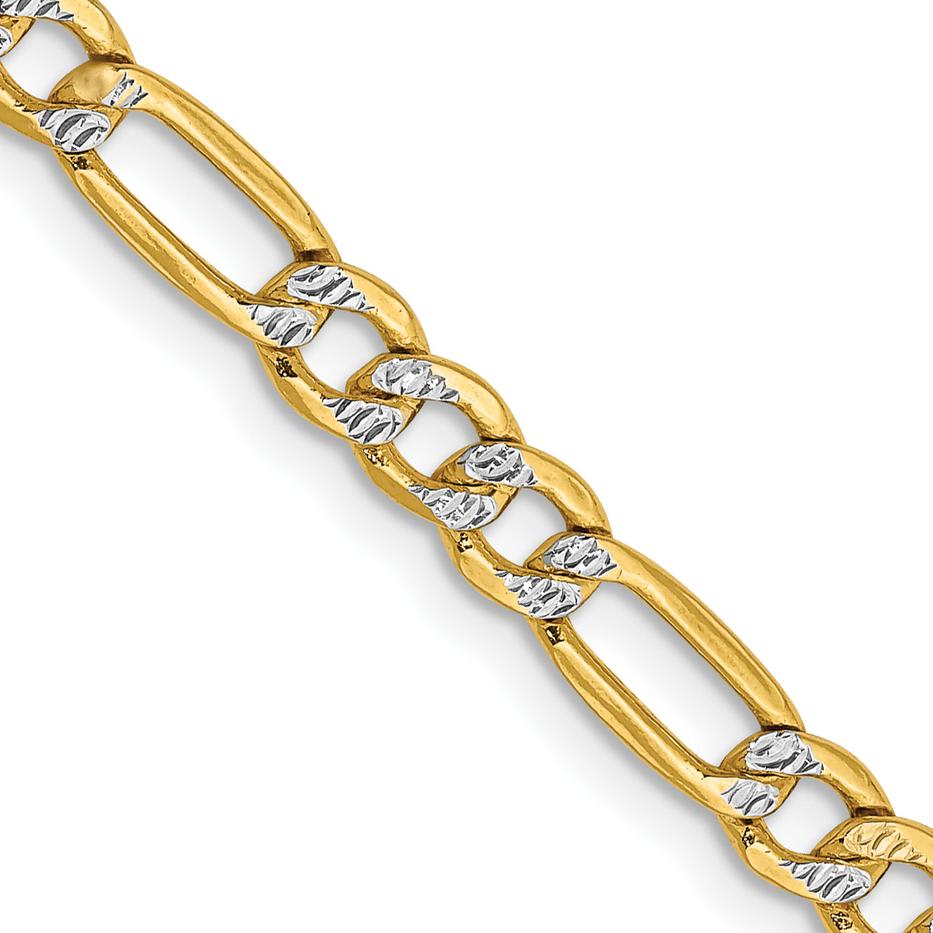 14K 24 inch 3.9mm Semi-Solid with Rhodium Pav‚ Figaro with Lobster Clasp Chain