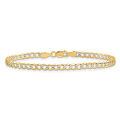 14K 7 inch 3.4mm Semi-Solid with Rhodium Pav‚ Curb with Lobster Clasp Bracelet