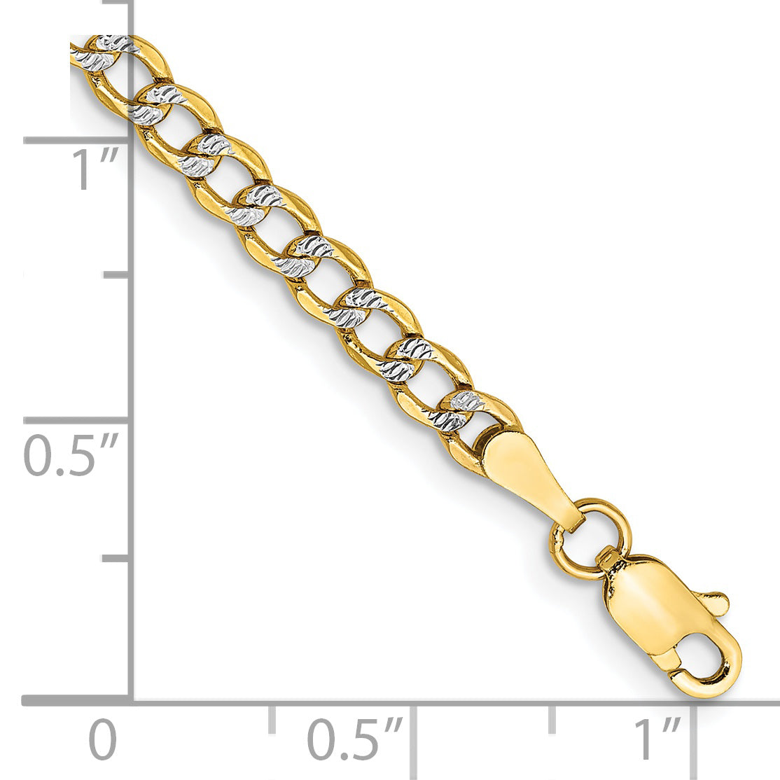 14K 7 inch 3.4mm Semi-Solid with Rhodium Pav‚ Curb with Lobster Clasp Bracelet