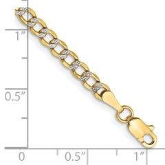 14K 7 inch 3.4mm Semi-Solid with Rhodium Pav‚ Curb with Lobster Clasp Bracelet