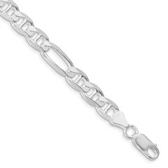 Sterling Silver Rhodium-plated 7.5mm Figaro Anchor Chain