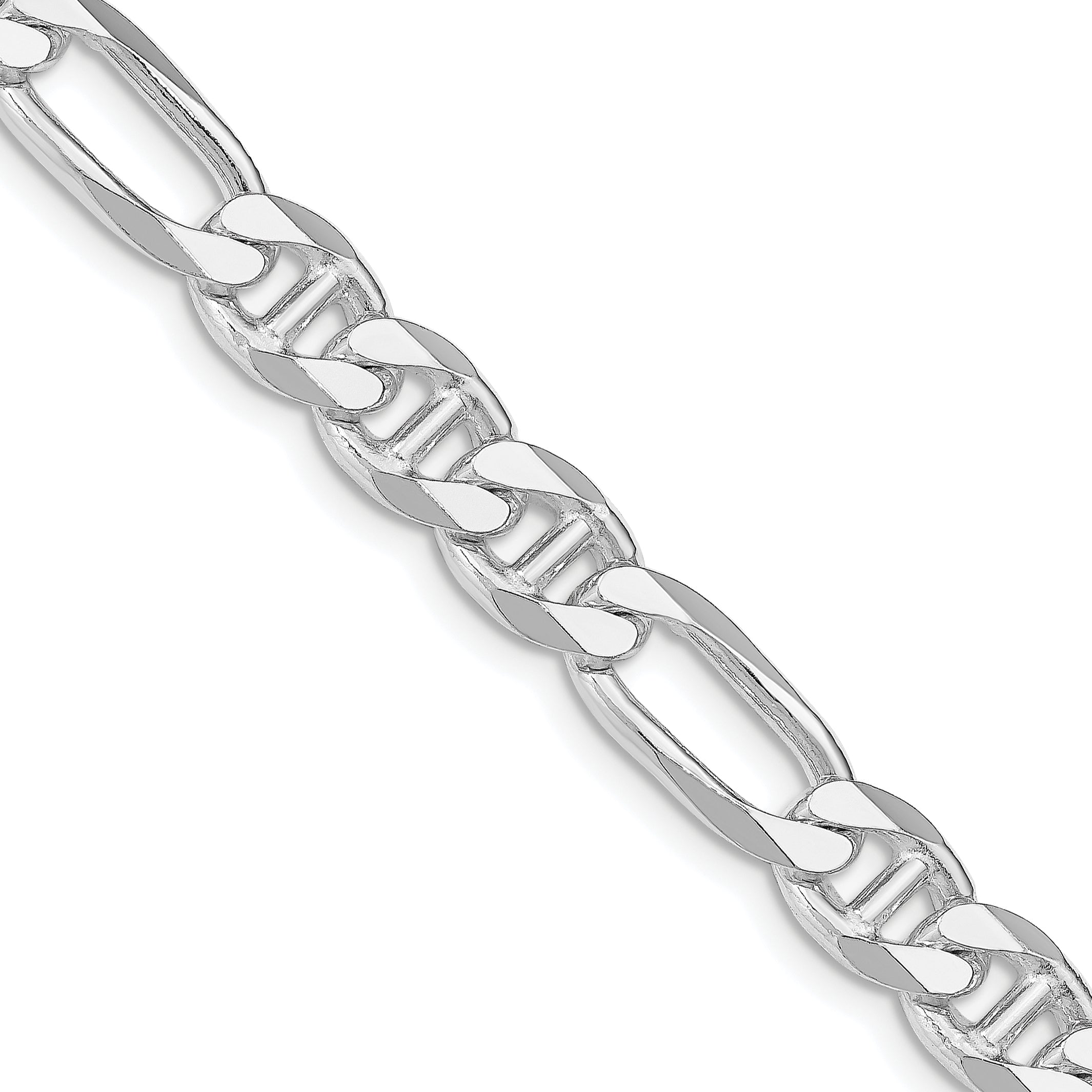 Sterling Silver Rhodium Plated 7.75mm Figaro Anchor Chain