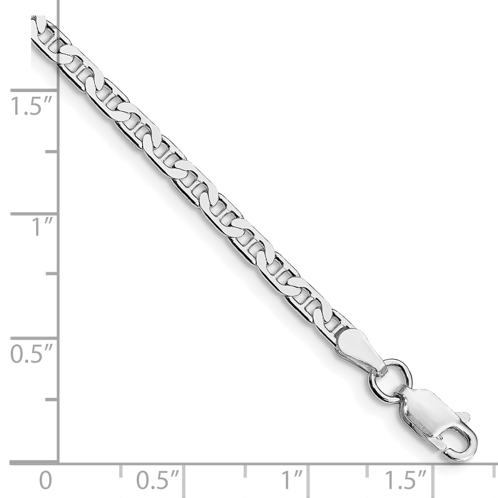 Sterling Silver Rhodium-plated 3mm Flat Anchor Chain