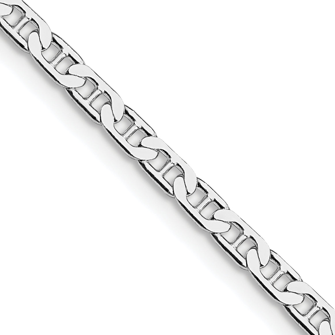 Sterling Silver Rhodium-plated 3mm Flat Anchor Chain