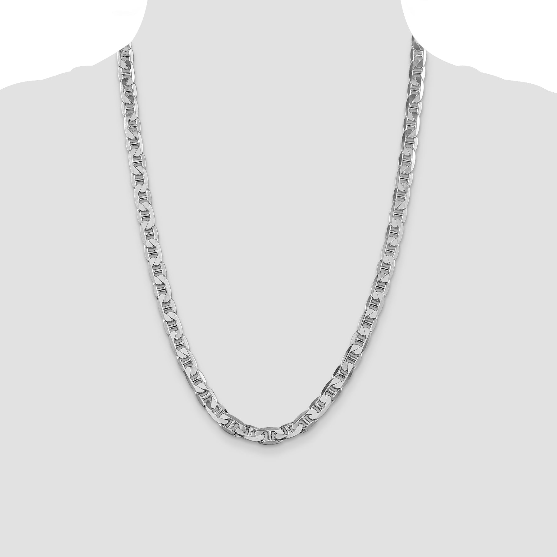 Sterling Silver Rhodium-plated 7mm Flat Anchor Chain