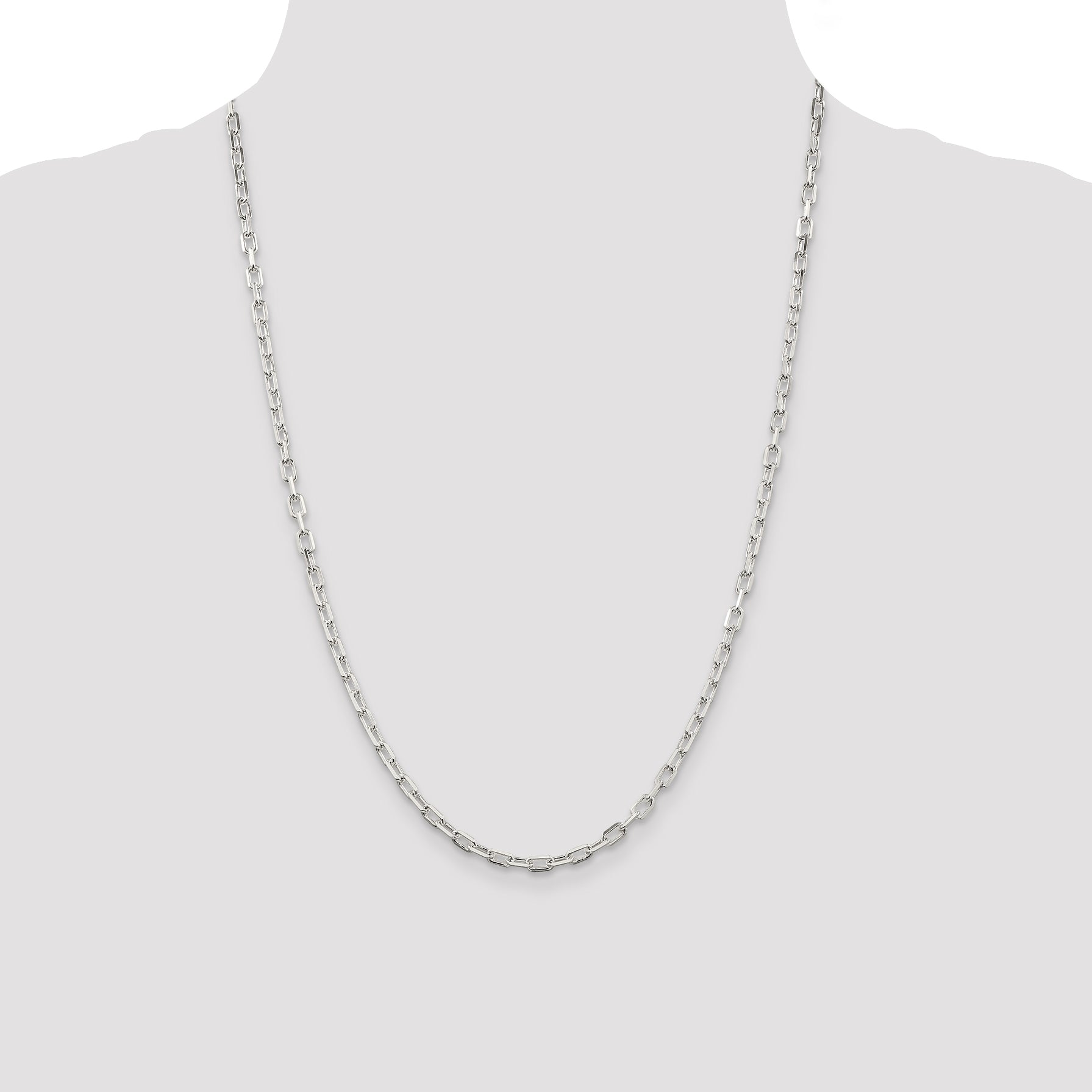 Sterling Silver 3.5mm Diamond-cut Long Link Cable Chain