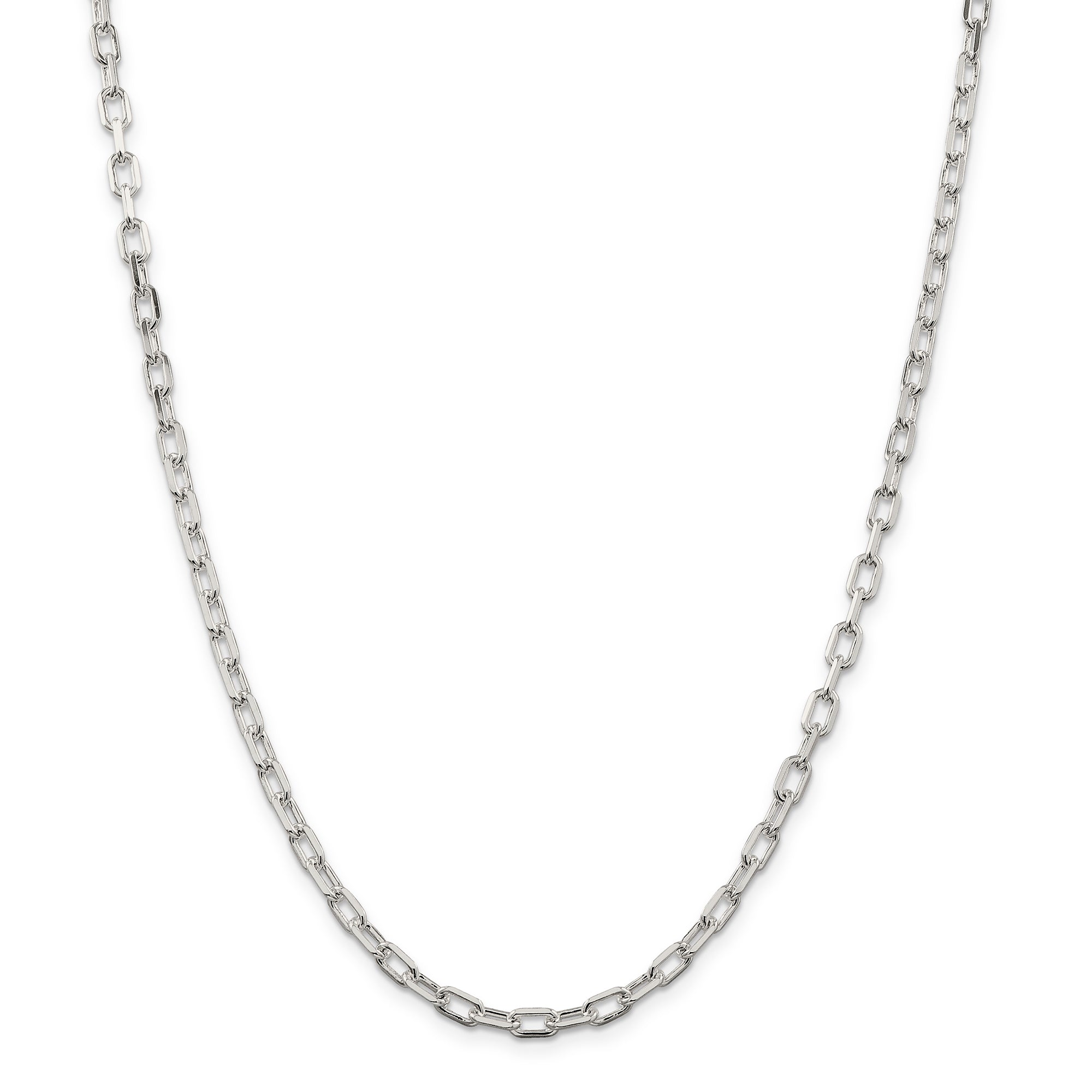 Sterling Silver Rhodium Plated Diamond-cut  Open Link Cable Chain