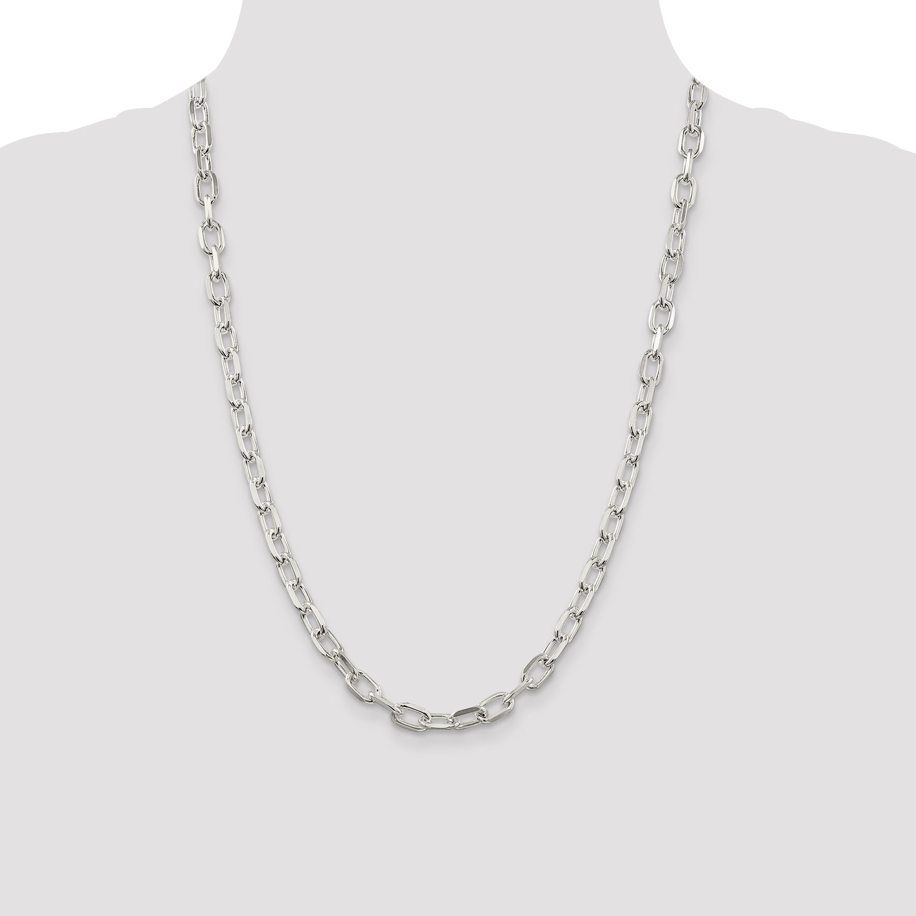 Sterling Silver 6.5mm Diamond-cut Long Link Cable Chain