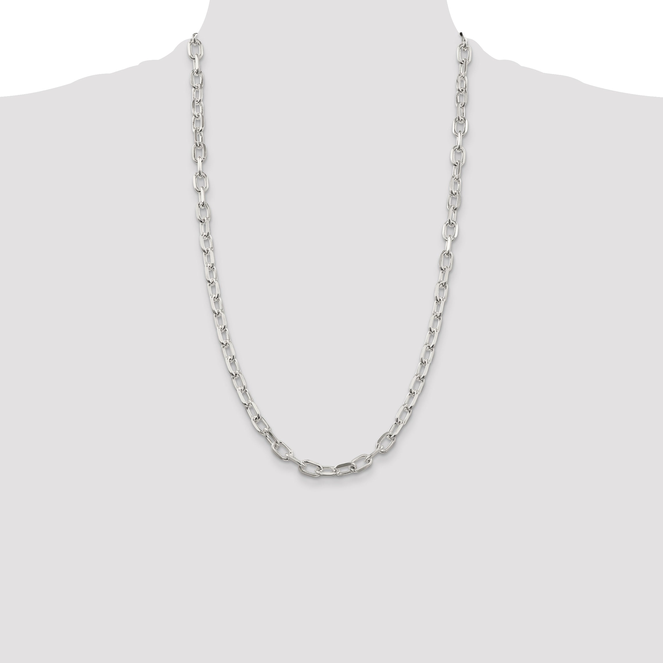 Sterling Silver 6.5mm Diamond-cut Long Link Cable Chain