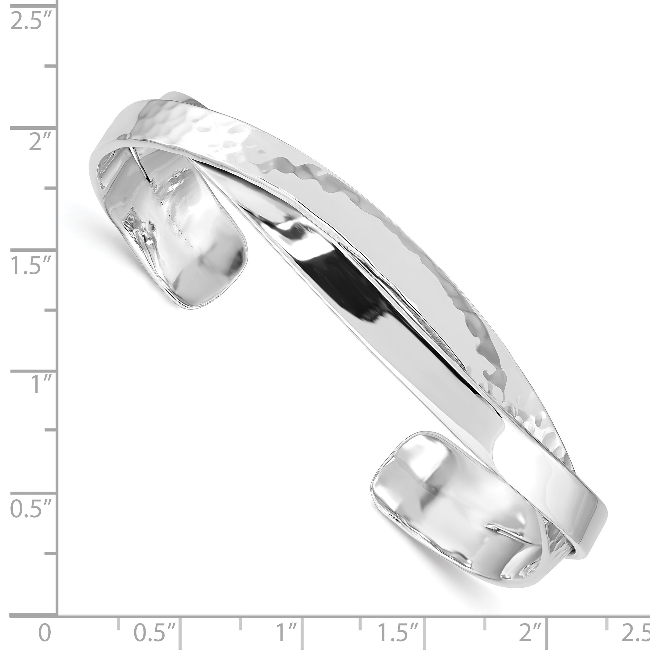 Sterling Silver Rhod-plated Plain 6mm Hammered Bands Bangle