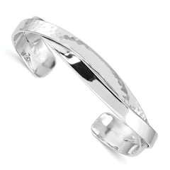 Sterling Silver Rhod-plated Plain 6mm Hammered Bands Bangle