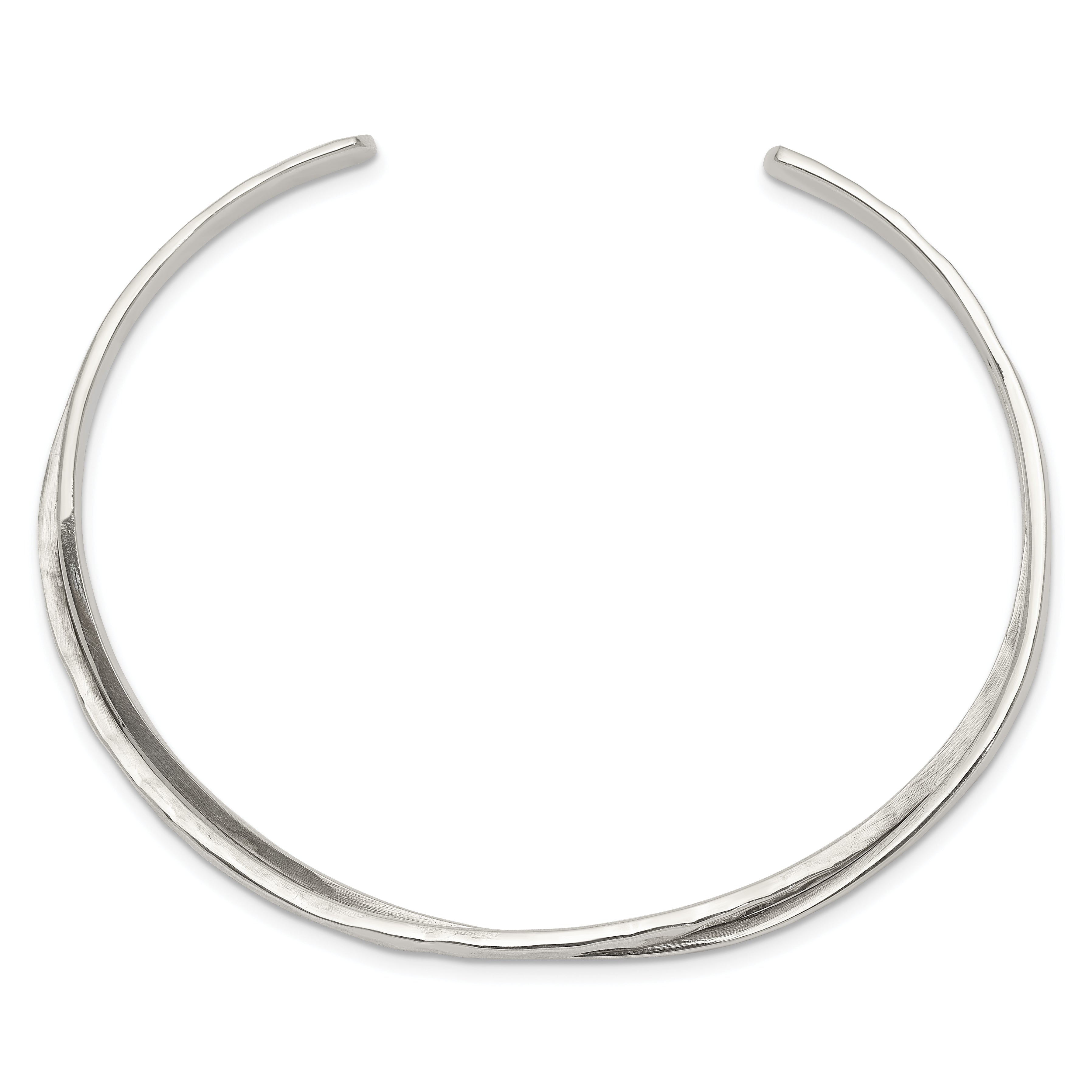 Sterling Silver Rhod-plated Plain 3mm Hammered Bands Bangle