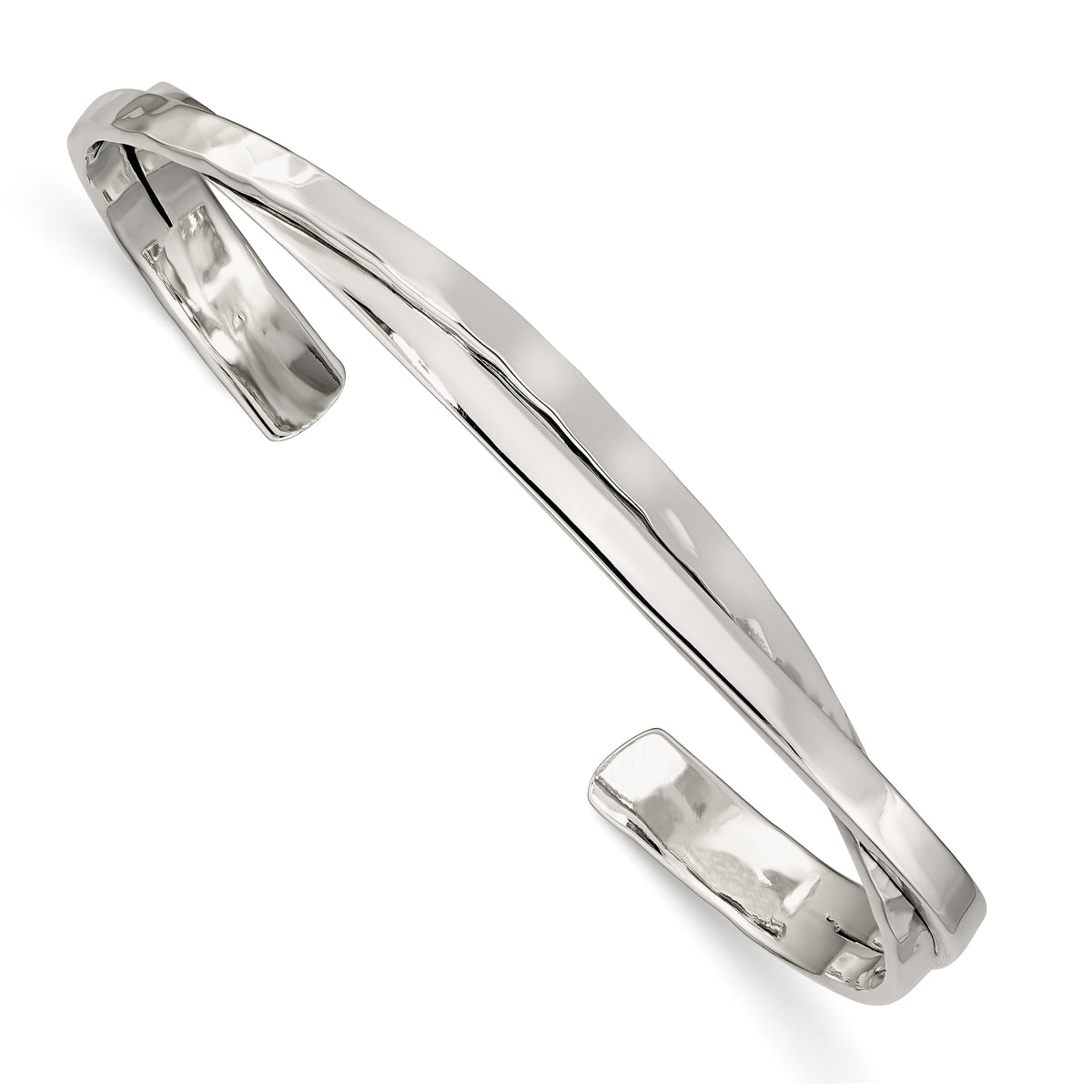 Sterling Silver Rhod-plated Plain 3mm Hammered Bands Bangle