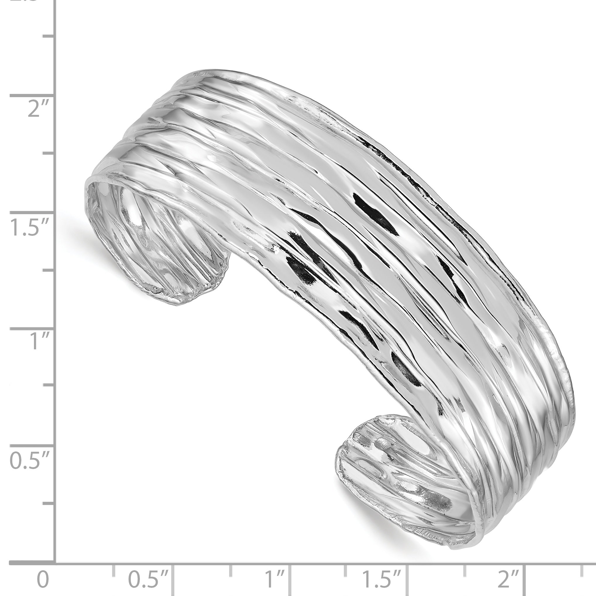 Sterling Silver Rhodium-plated Textured Cuff Bangle