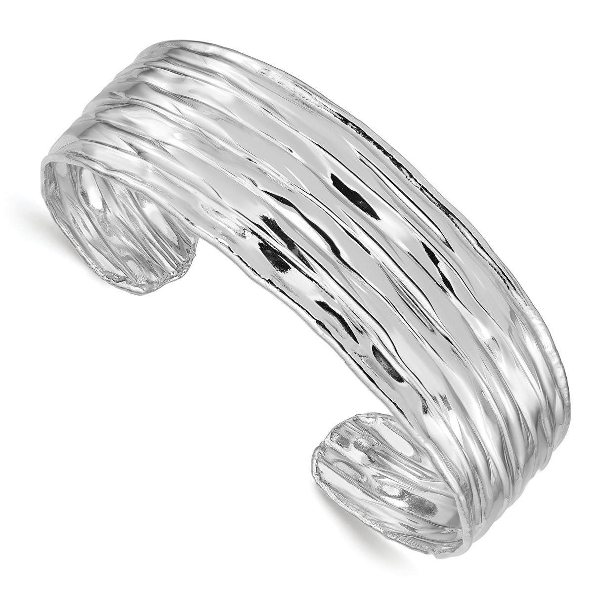 Sterling Silver Rhodium-plated Textured Cuff Bangle