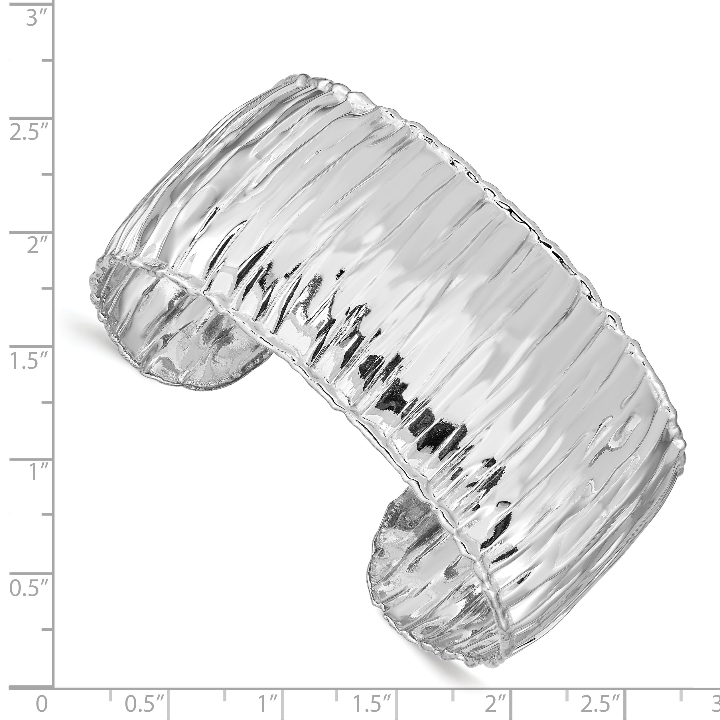 Sterling Silver Rhodium-plated Polish Textured 31.5mm Cuff Bangle