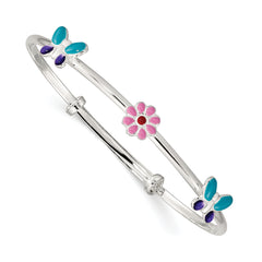 Sterling Silver Enameled Flower & Butterfly Adjustable Children's Bangle