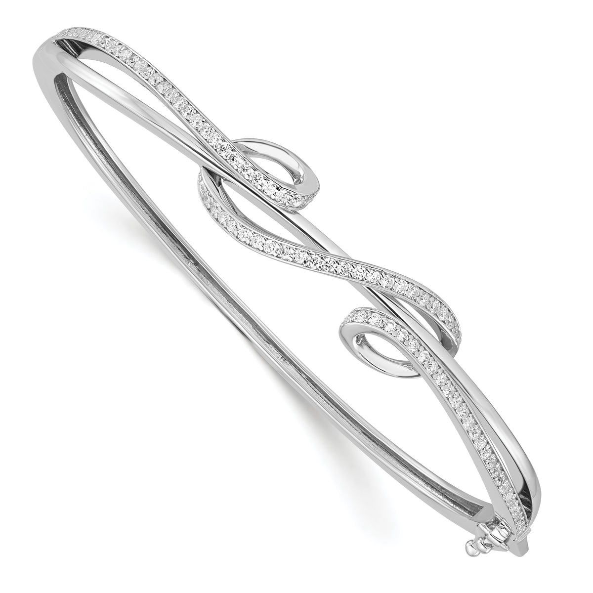 Sterling Shimmer Sterling Silver Rhodium-plated 83 Stone CZ Hinged Bangle Bracelet