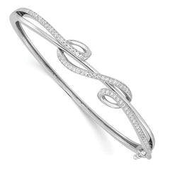 Sterling Shimmer Sterling Silver Rhodium-plated 83 Stone CZ Hinged Bangle Bracelet