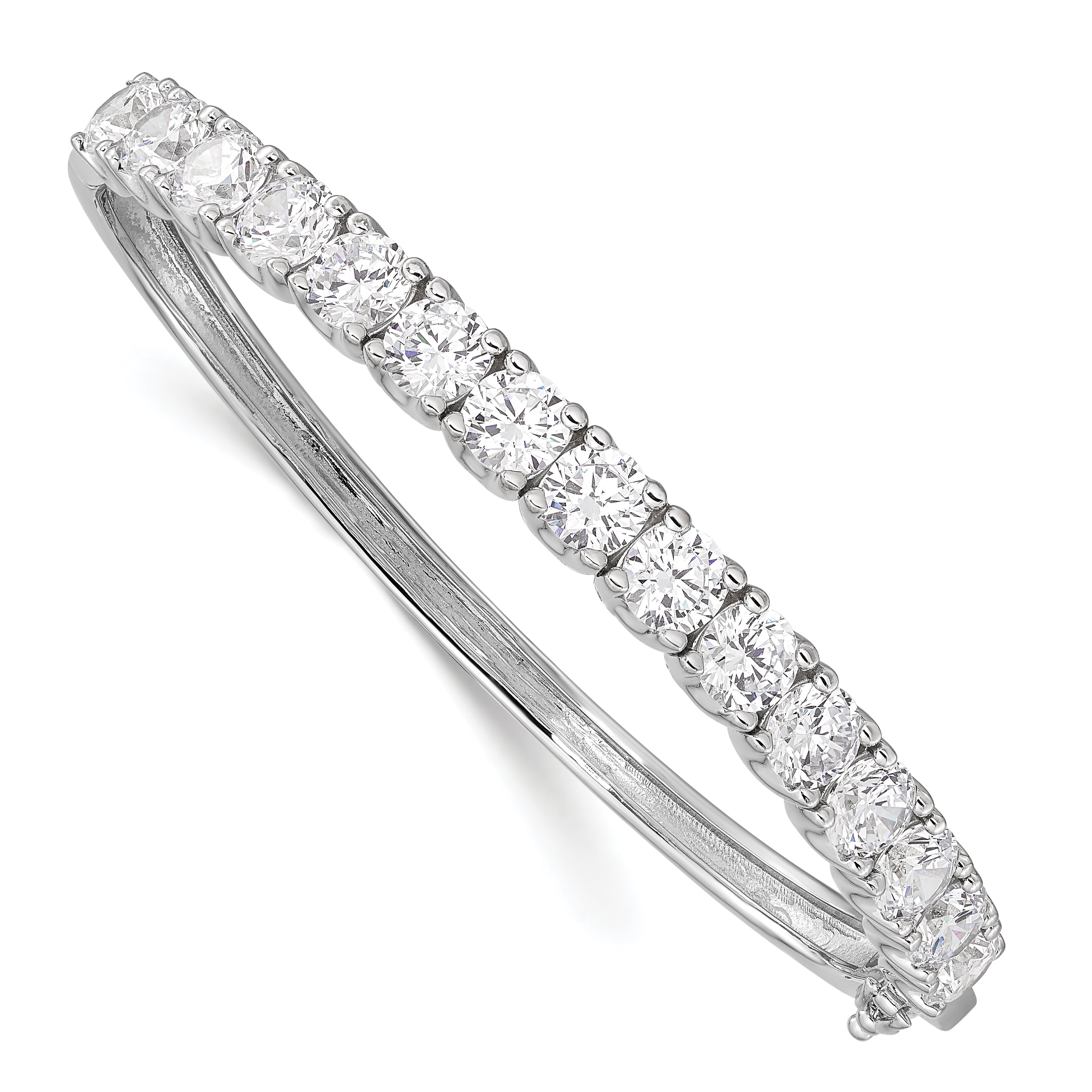 Sterling Shimmer Sterling Silver Rhodium-plated 15 Stone CZ Hinged Bangle Bracelet