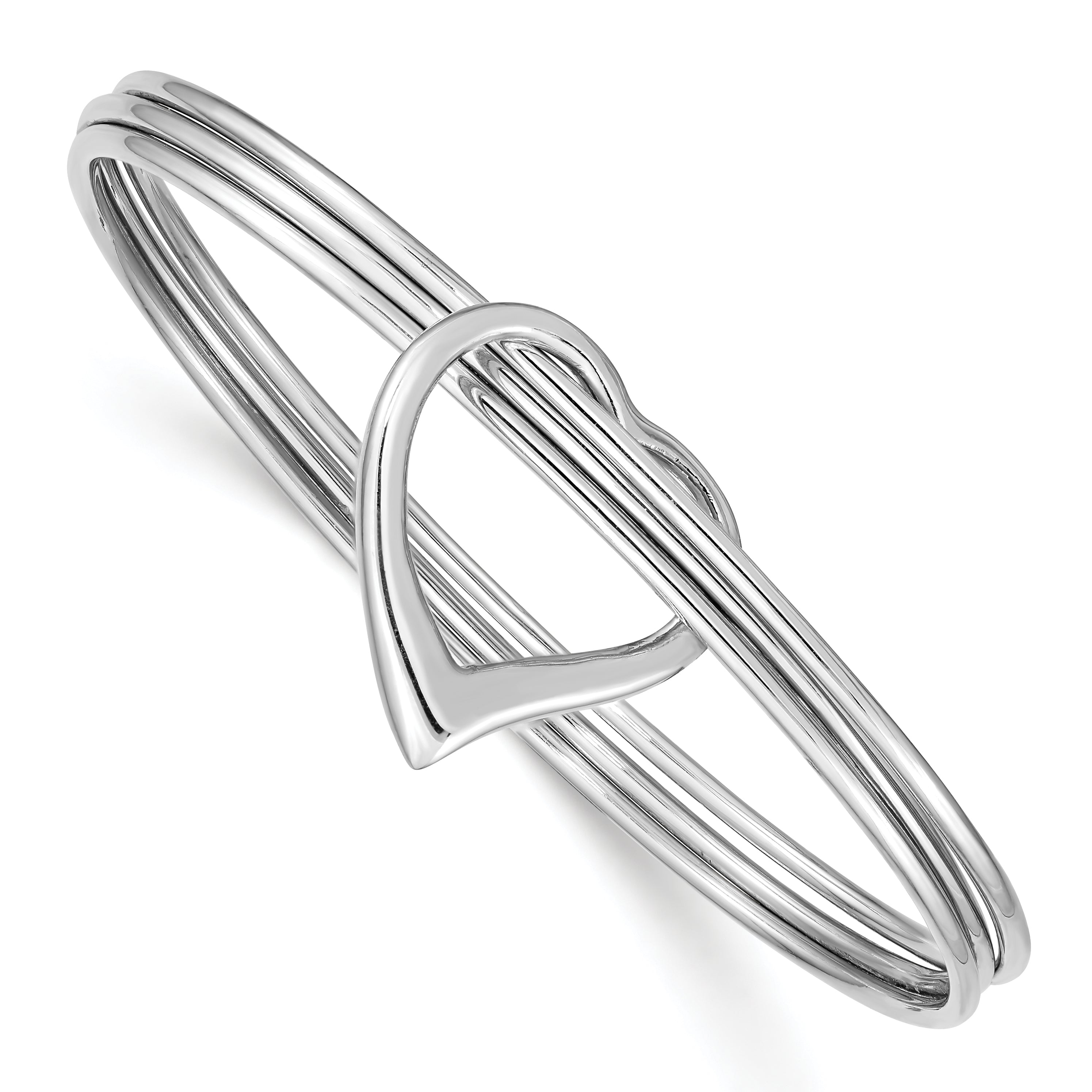 Sterling Silver Rhodium-plated Polished 3 Piece Heart Slip On Bangle