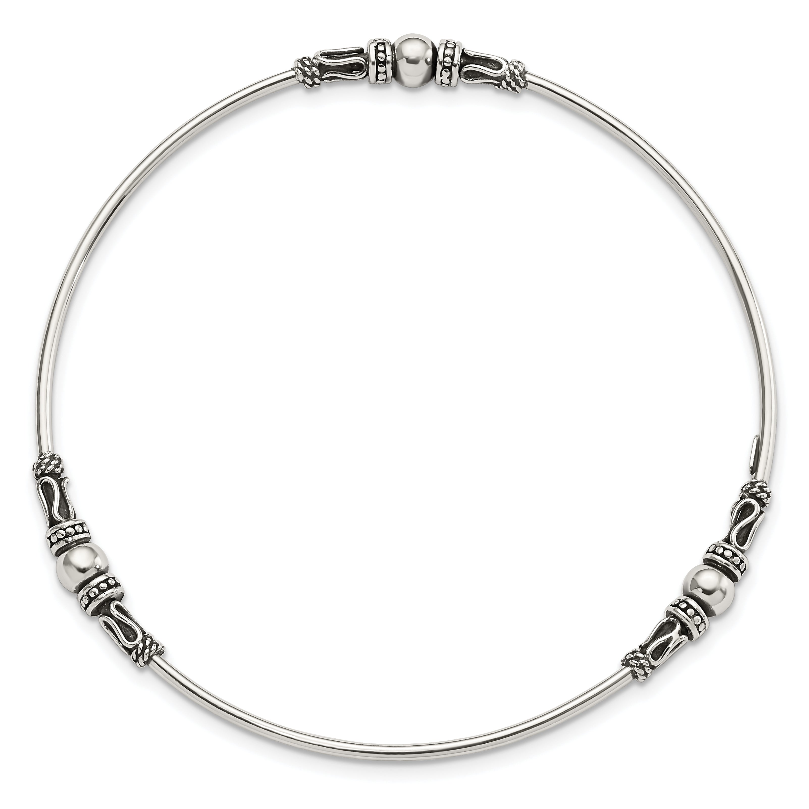 Sterling Silver Antiqued Beaded Slip On Bangle