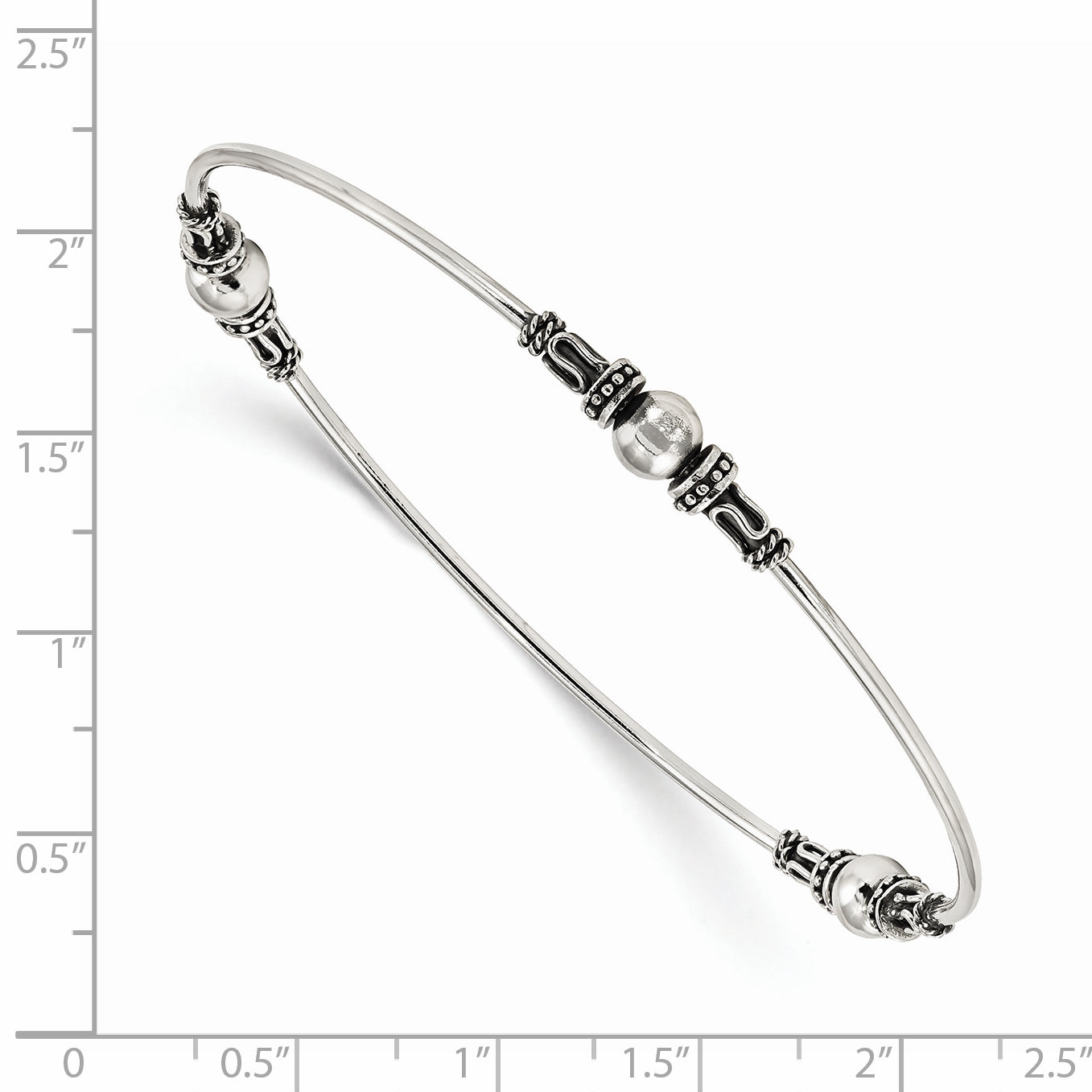 Sterling Silver Antiqued Beaded Slip On Bangle