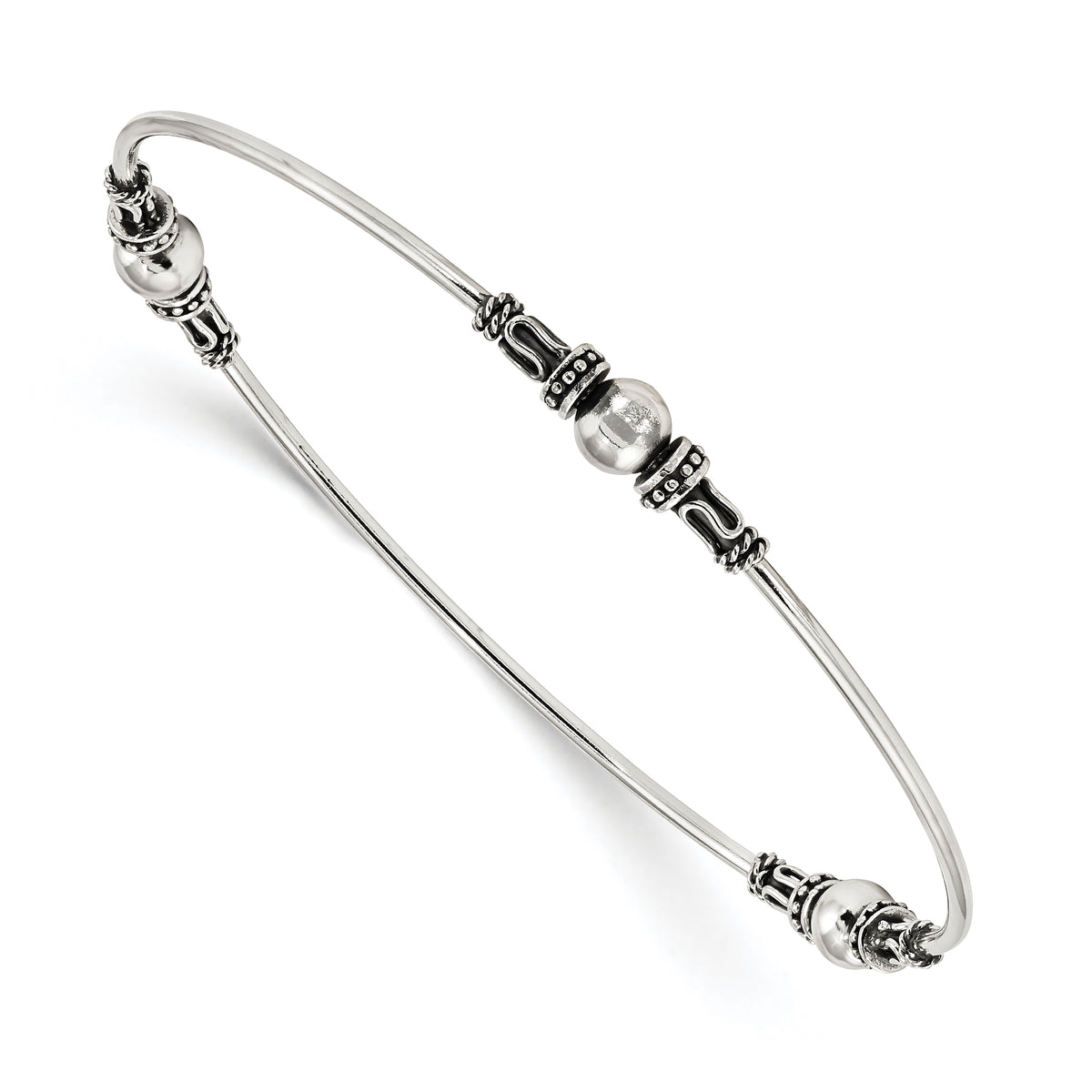 Sterling Silver Antiqued Beaded Slip On Bangle