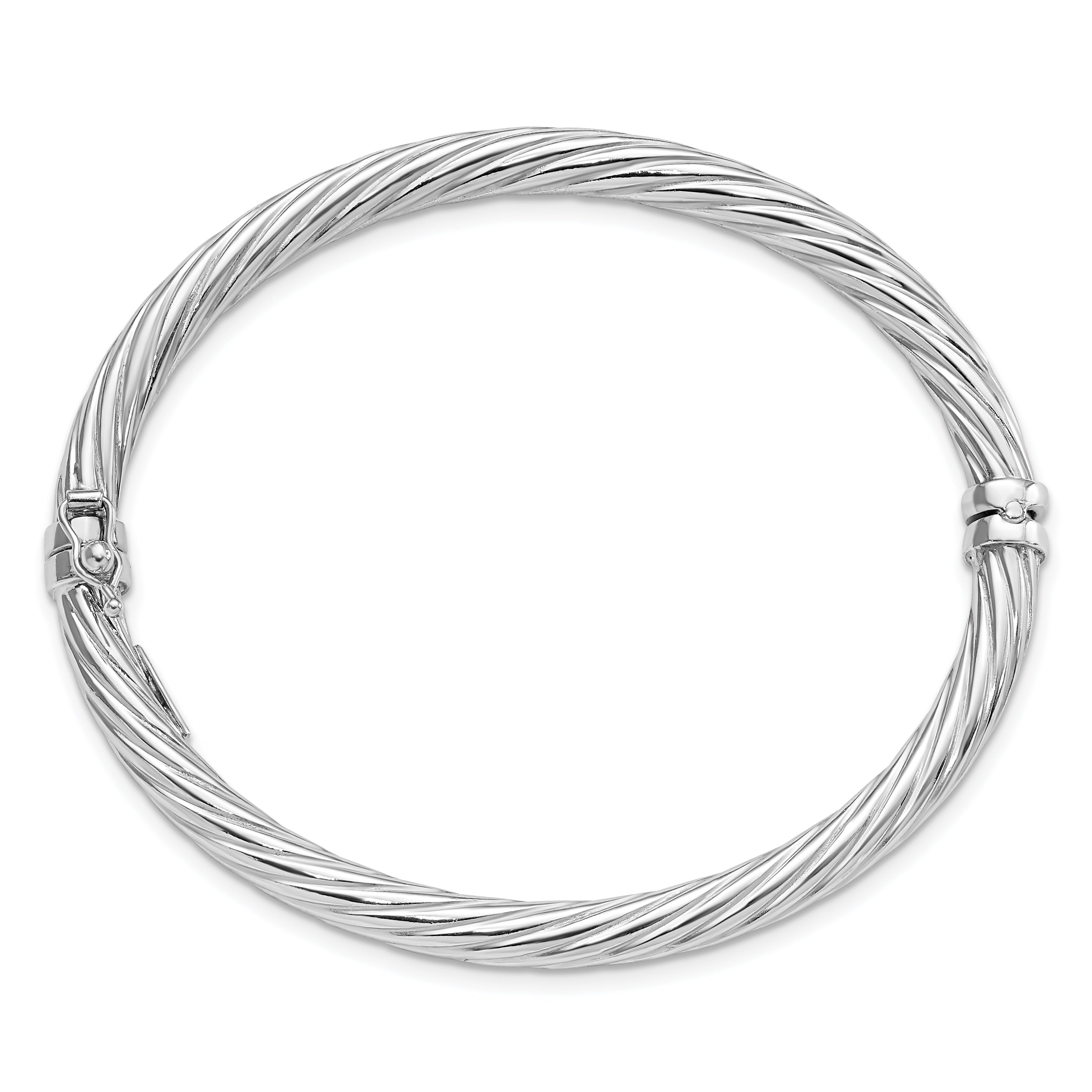 Sterling Silver Rhod-plated Polish/Twisted 4.75mm Hinged Bangle