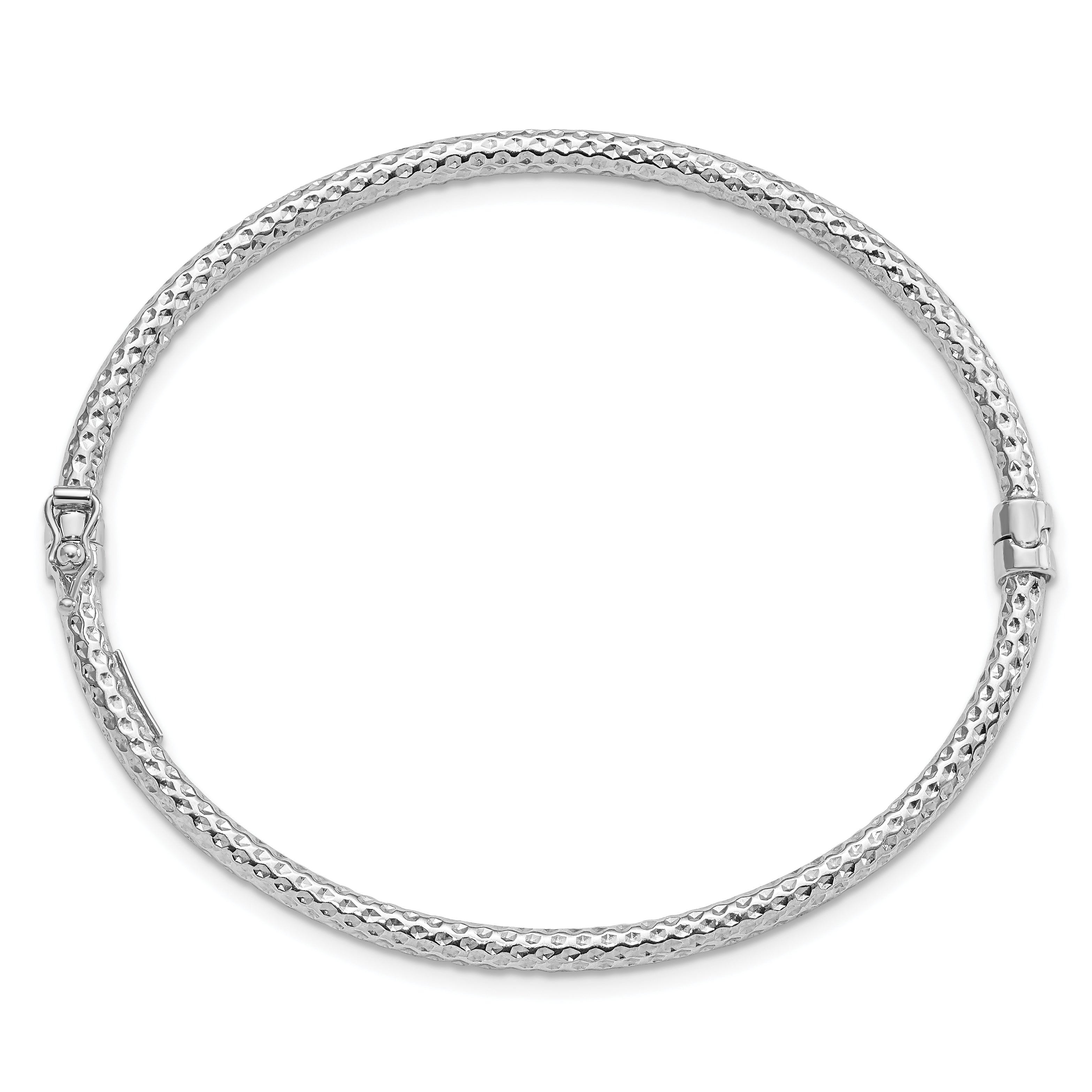 Sterling Silver Rhodium-plated Polish/Textured 3mm Hinged Bangle