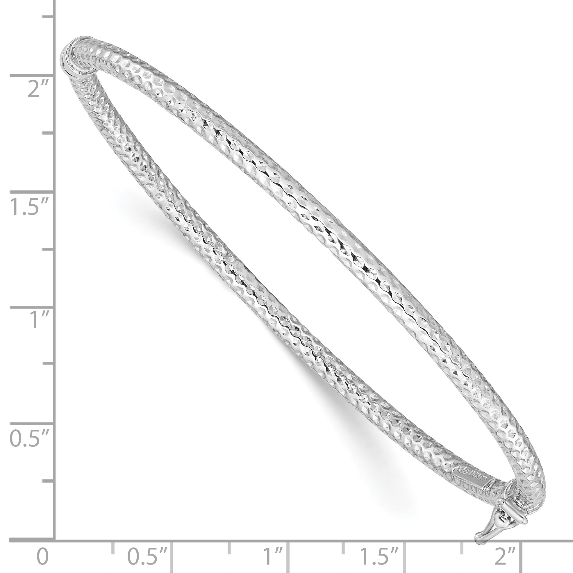 Sterling Silver Rhodium-plated Polish/Textured 3mm Hinged Bangle