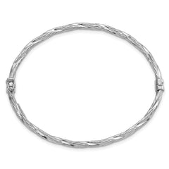 Sterling Silver Rhod-platd Textured 3mm Twisted Hinged Bangle