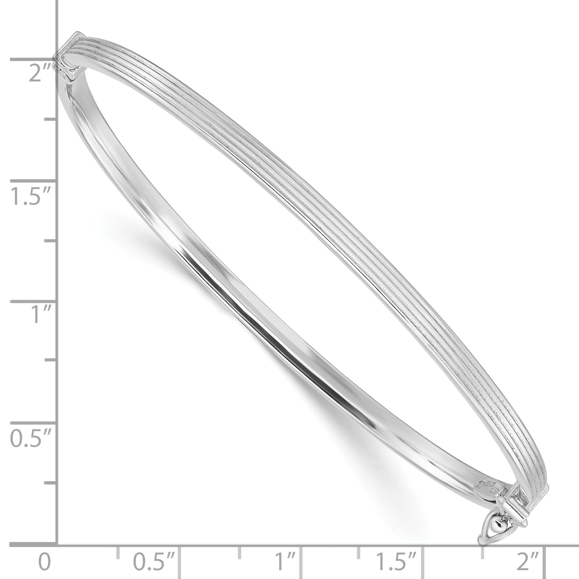 Sterling Silver Rhodium-plated Polish/Textured 3mm Hinged Bangle