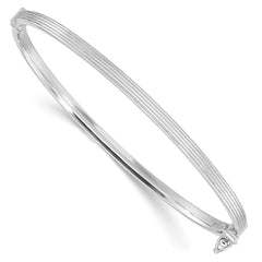 Sterling Silver Rhodium-plated Polish/Textured 3mm Hinged Bangle