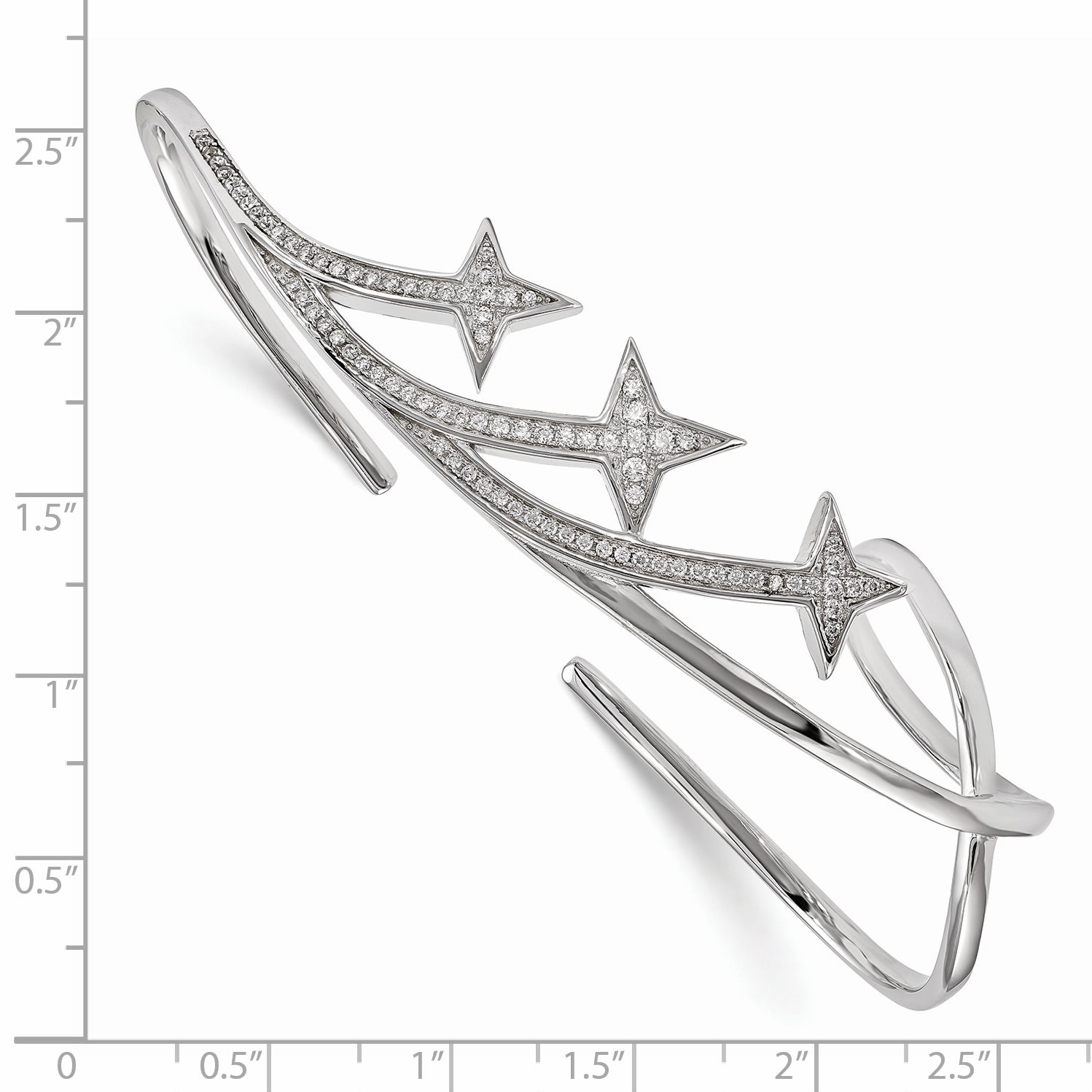 Sterling Silver Rhodium-plated CZ Star Hand Bangle