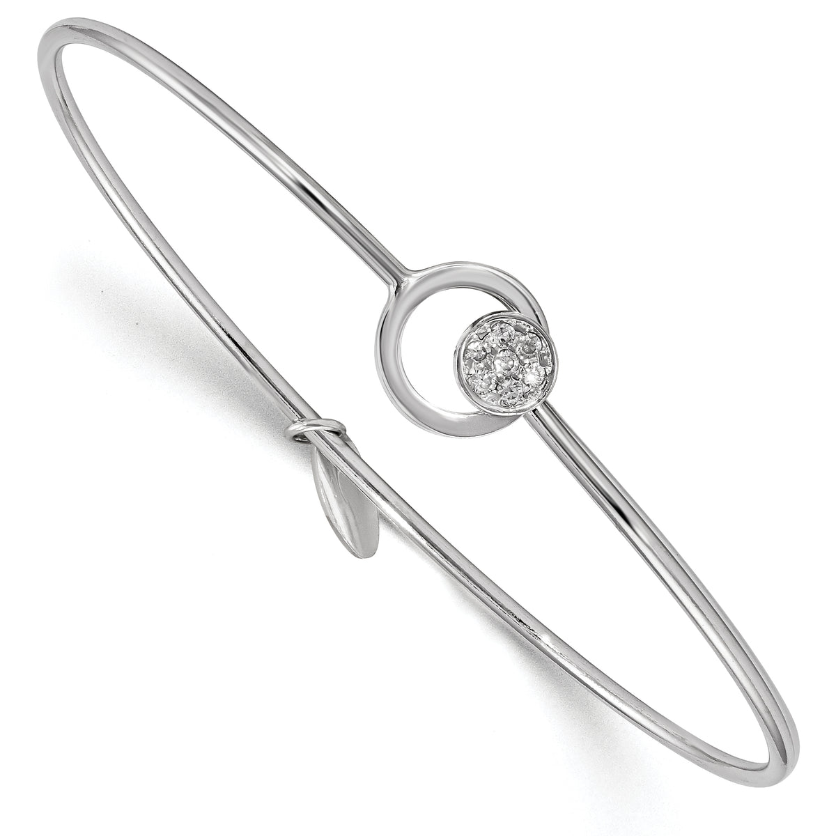 Sterling Silver Rhodium-plated Polished with CZ Circle Flexible Bangle