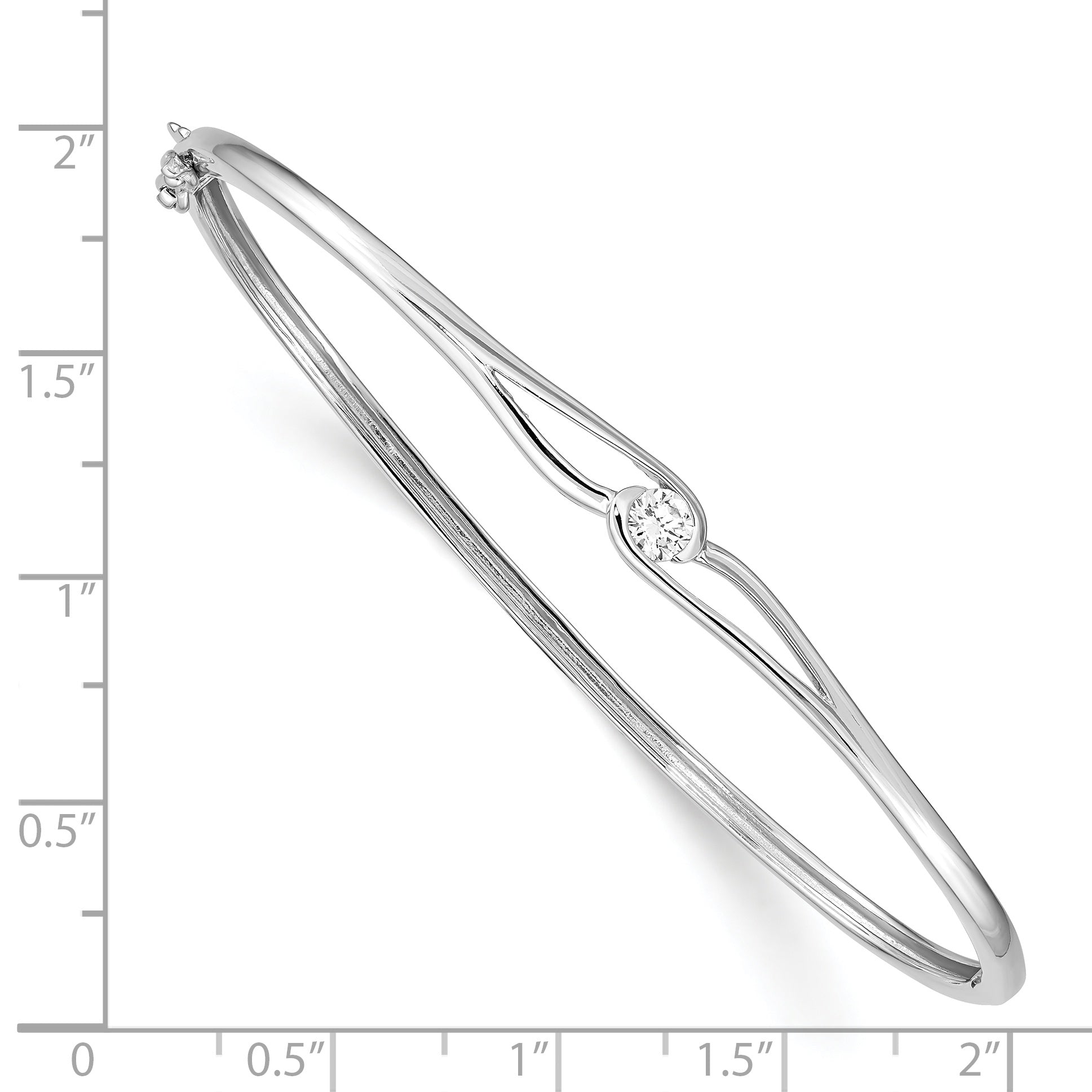 Sterling Silver Rhodium-plated CZ Hinged Bangle