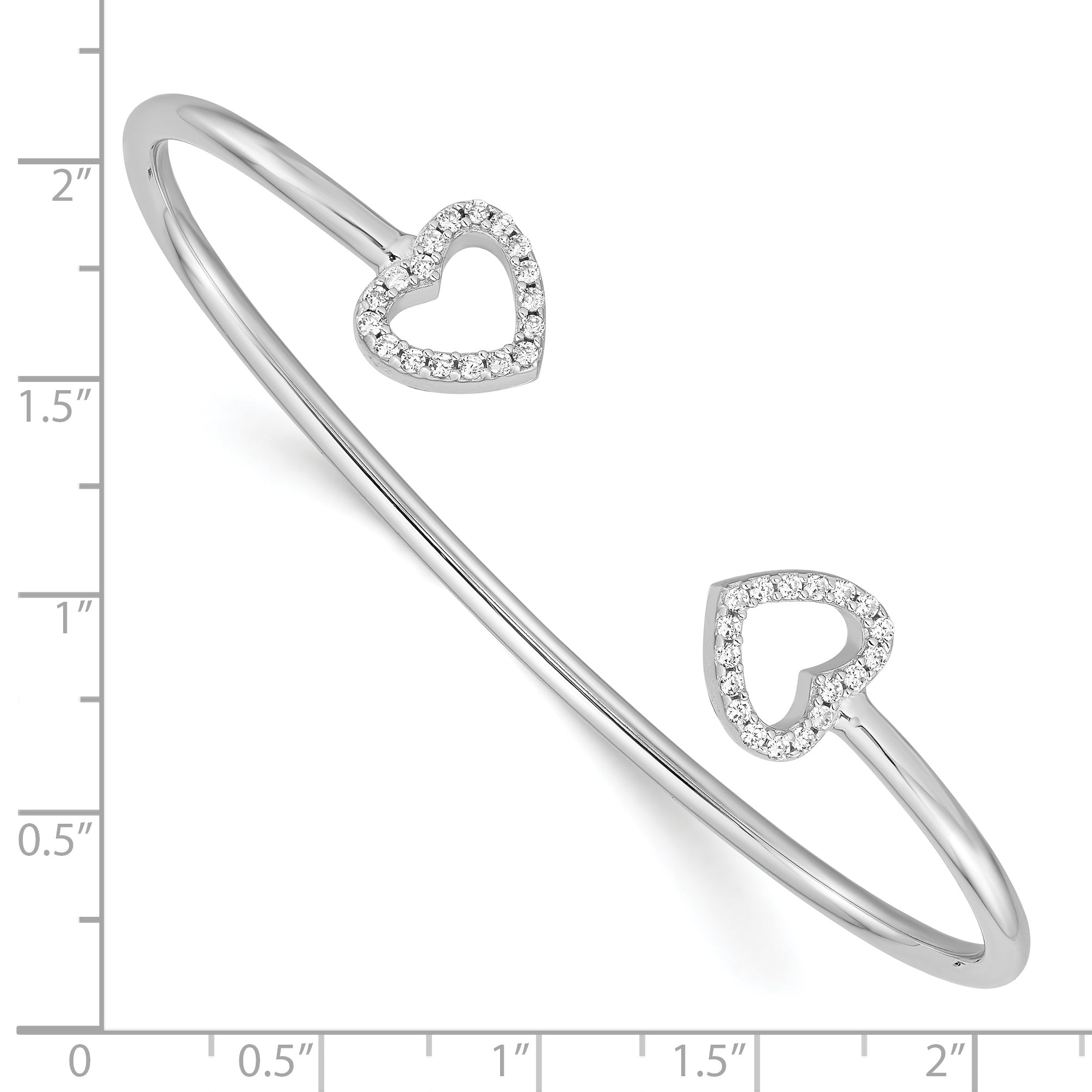 Sterling Silver Rhodium-plated CZ Heart Cuff Bangle