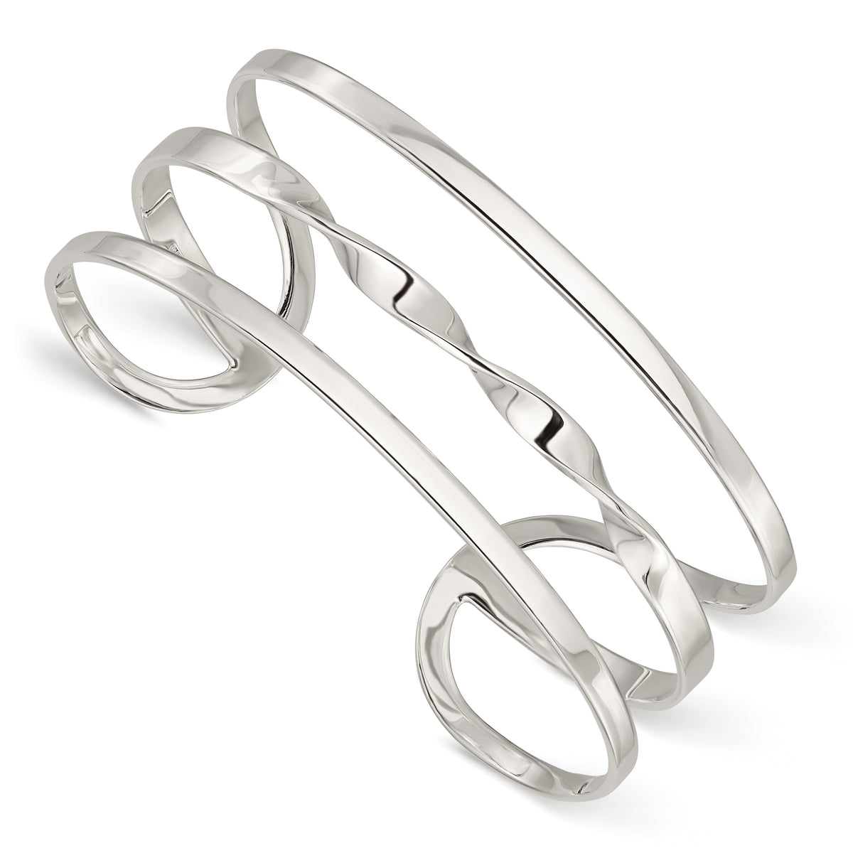 Sterling Silver Polished Twisted Center Cuff Bangle