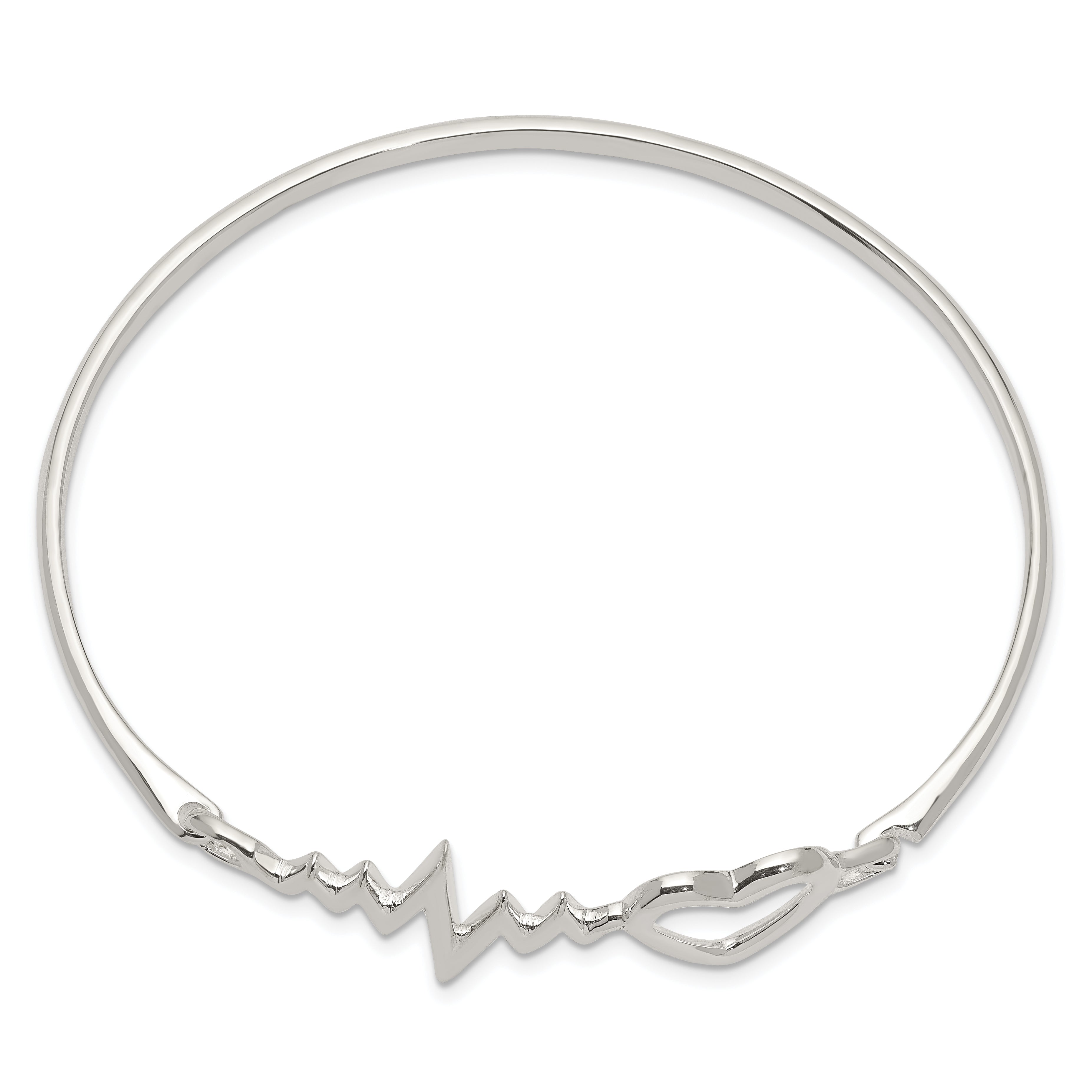 Sterling Silver Heartbeat Hinged Bangle