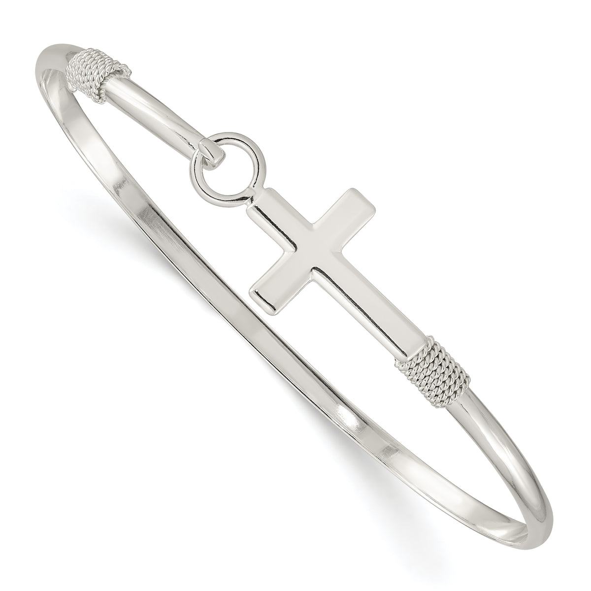 Sterling Silver Polished Cross Bangle